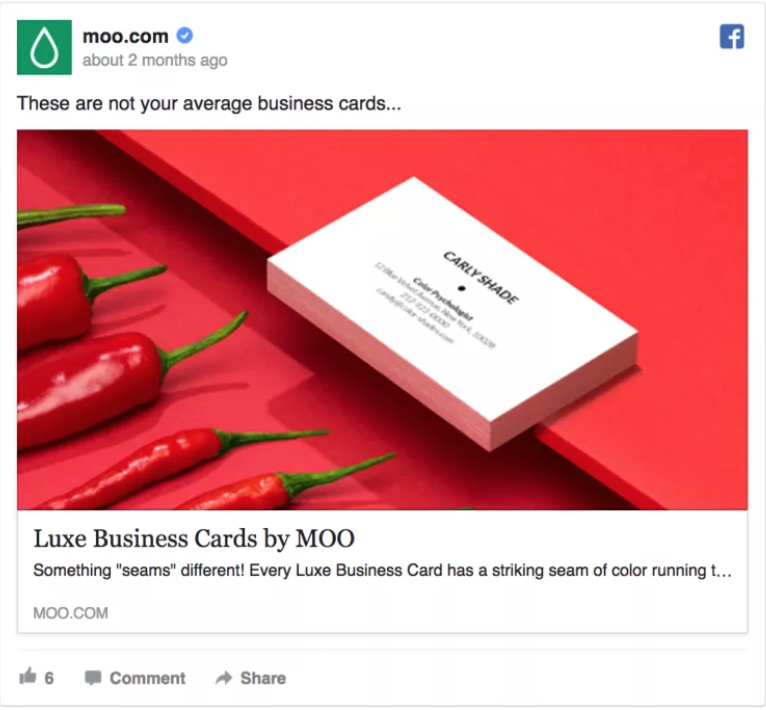 facebook ad for moo business cards