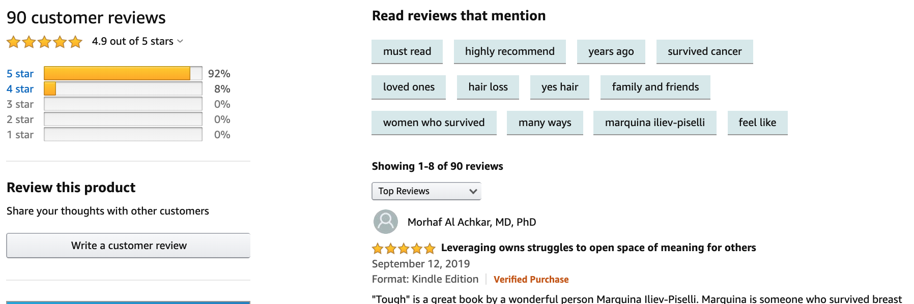 90 Book Reviews in 1 Week for the book 'TOUGH: Women Who Survived Cancer'